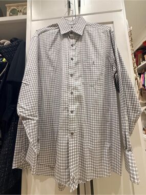 Lucchese Men's White and Gray Plaid Dress Shirt